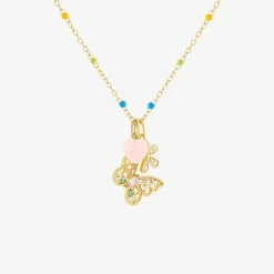 Sparkle Allure Womens Multi Color Cubic Zirconia 14K Gold Over Brass Butterfly 18 Inch Pendant Necklace