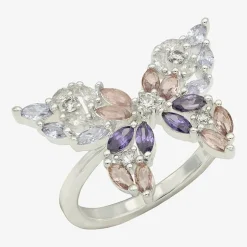 Sparkle Allure Womens Multi Color Cubic Zirconia Pure Silver Over Brass Butterfly Cocktail Ring