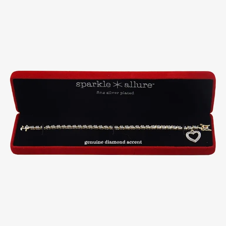 Sparkle Allure Womens Natural White Diamond Accent Heart 7.25 Inch Tennis Bracelet