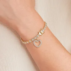 Sparkle Allure Womens Natural White Diamond Accent Heart 7.25 Inch Tennis Bracelet