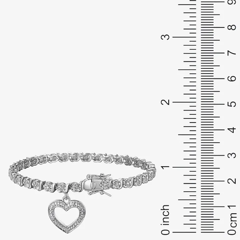 Sparkle Allure Womens Natural White Diamond Accent Pure Silver Over Bronze Heart 7.25 Inch Tennis Bracelet