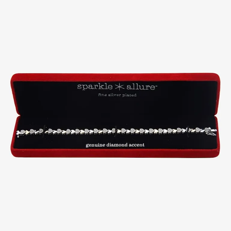 Sparkle Allure Womens Natural White Diamond Accent Pure Silver Over Bronze Heart 7.5 Inch Tennis Bracelet