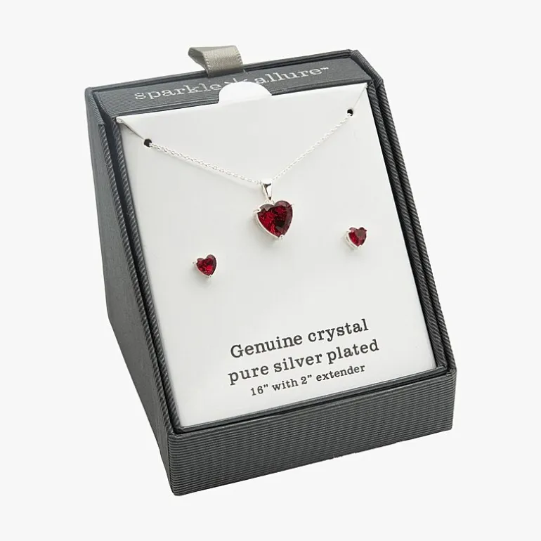 Sparkle Allure Womens Red Crystal Pure Silver Over Brass Heart 2-pc. Jewelry Set