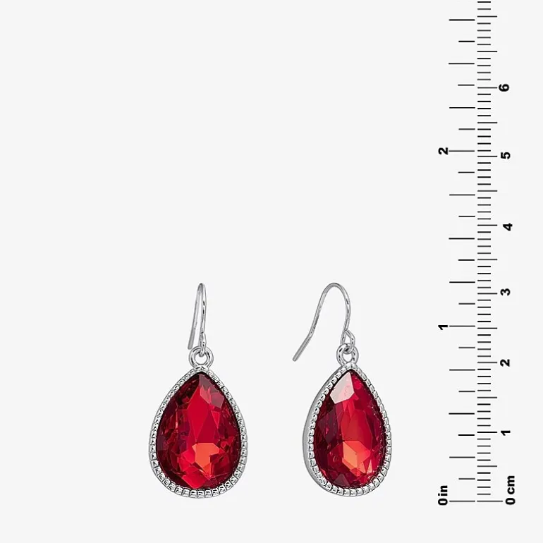 Sparkle Allure Womens Red Crystal Pure Silver Over Brass Drop Earrings