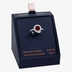 Sparkle Allure Womens Red Crystal Pure Silver Over Brass Round Halo Cocktail Ring