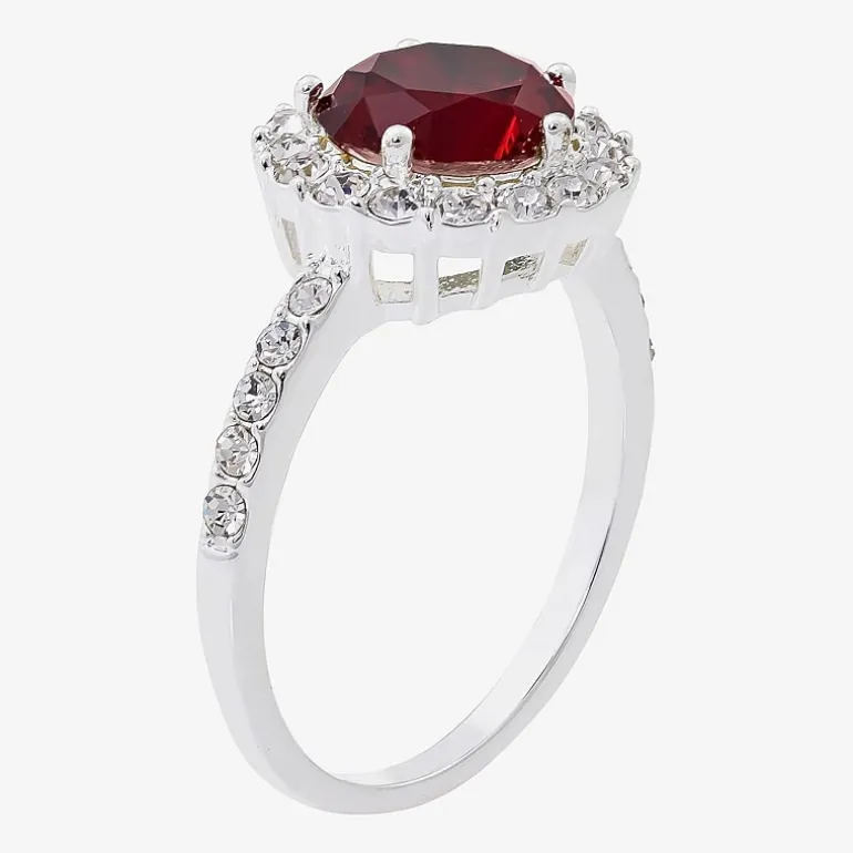 Sparkle Allure Womens Red Crystal Pure Silver Over Brass Round Halo Cocktail Ring