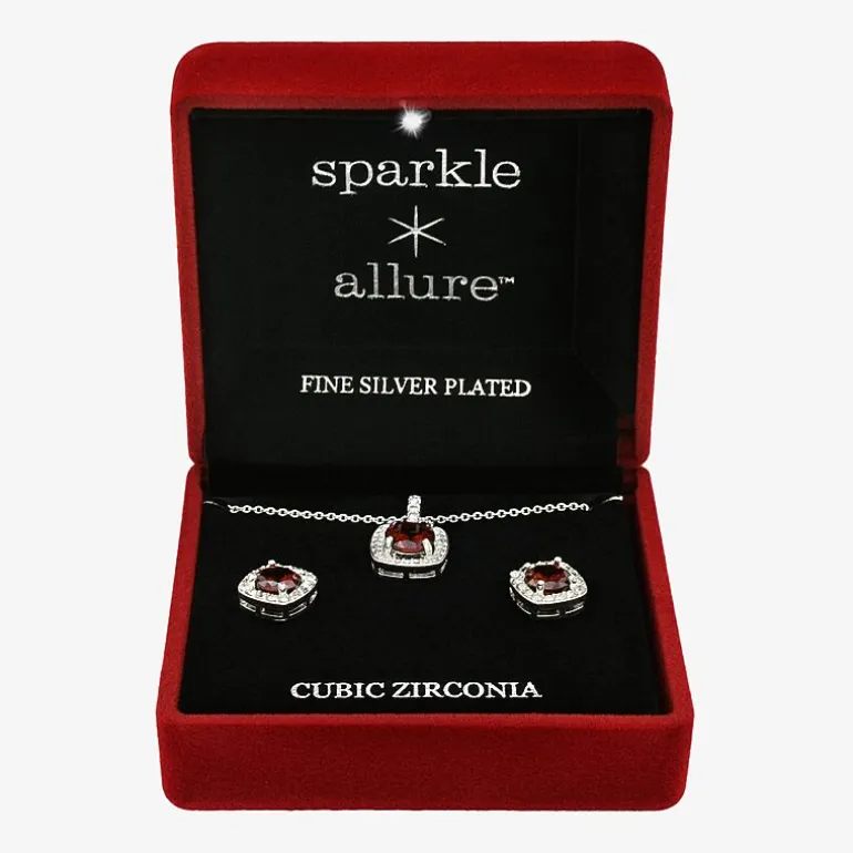 Sparkle Allure Womens Red Cubic Zirconia Pure Silver Over Brass Square 2-pc. Jewelry Set