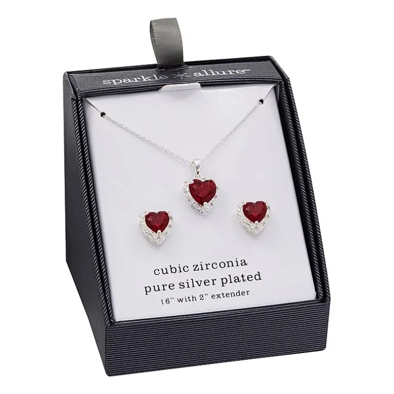 Sparkle Allure Womens Red Cubic Zirconia Pure Silver Over Brass Heart 2-pc. Jewelry Set