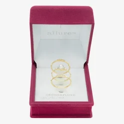 Sparkle Allure Womens White Cubic Zirconia 14K Gold Over Brass 3-Stone Delicate Ring Set