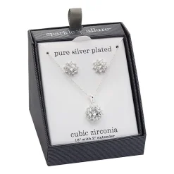Sparkle Allure Womens White Cubic Zirconia Pure Silver Over Brass Sunburst 2-pc. Jewelry Set