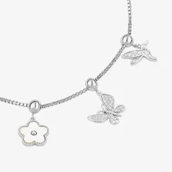 Sparkle Allure Womens White Cubic Zirconia Pure Silver Over Brass Flower Charm Bracelet