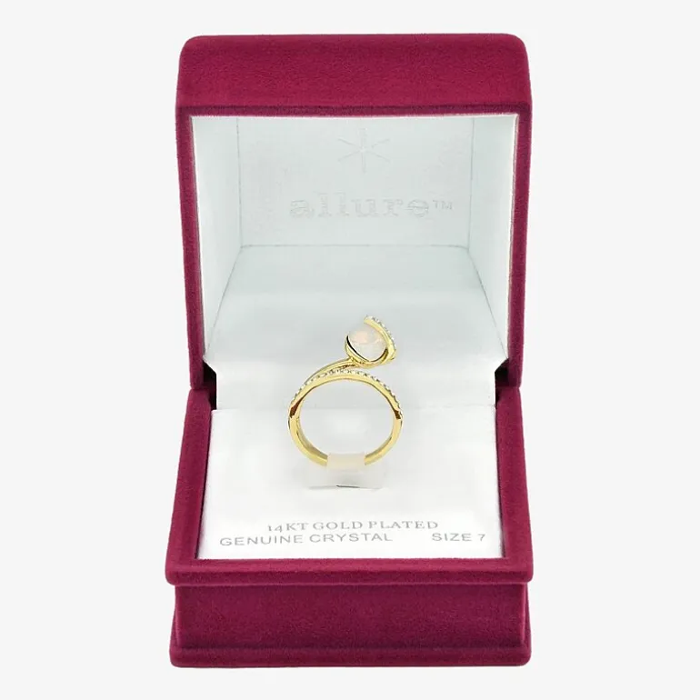 Sparkle Allure Wrap Womens White Crystal 14K Gold Over Brass Pear Bypass Cocktail Ring