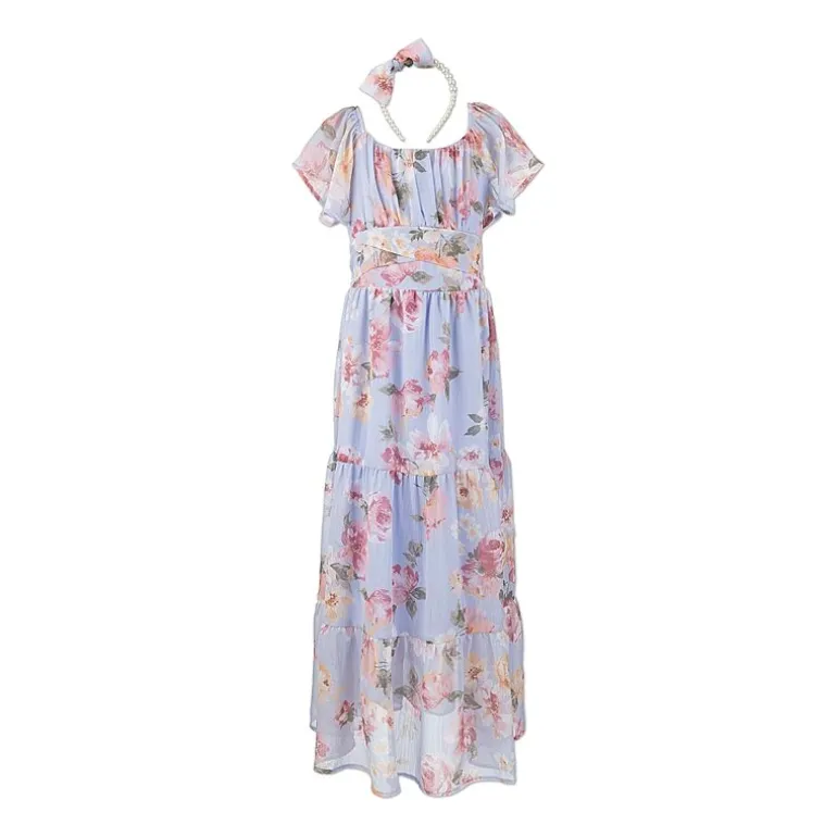 Speechless Big Kid Girls Short Sleeve Flutter Floral Maxi Dress