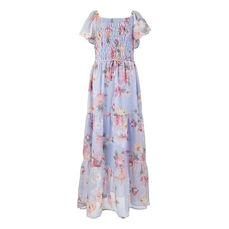 Speechless Big Kid Girls Short Sleeve Flutter Floral Maxi Dress