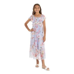 Speechless Big Kid Girls Short Sleeve Flutter Floral Maxi Dress