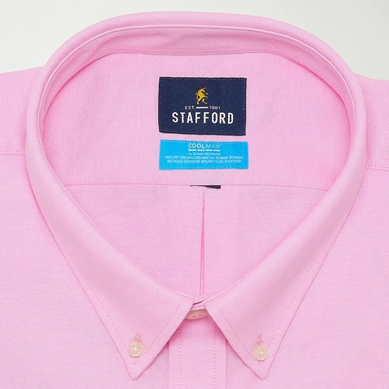 Stafford Big and Tall Coolmax All Season Oxford Mens Button Down Collar Long Sleeve Stretch Fabric Wrinkle Free Dress Shirt