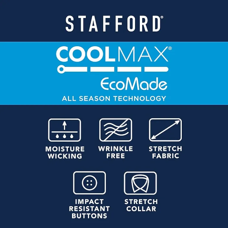 Stafford Big and Tall Coolmax All Season Oxford Mens Button Down Collar Long Sleeve Stretch Fabric Wrinkle Free Dress Shirt