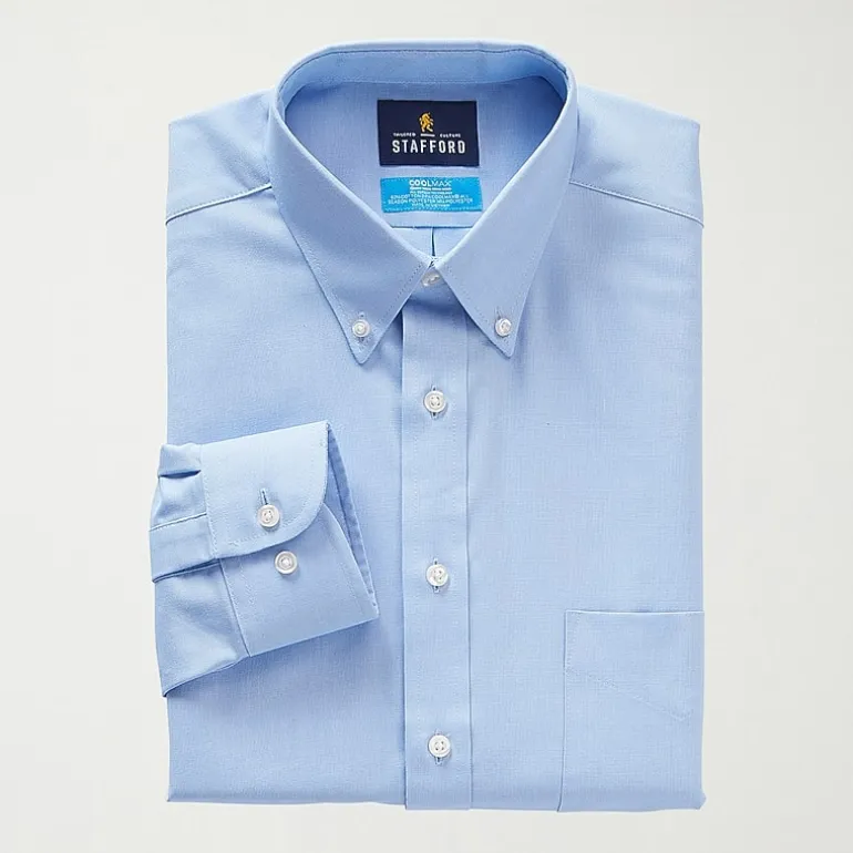 Stafford Big and Tall Coolmax All Season Oxford Mens Button Down Collar Long Sleeve Stretch Fabric Wrinkle Free Dress Shirt