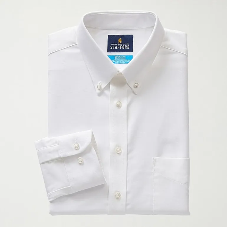 Stafford Big and Tall Coolmax All Season Oxford Mens Button Down Collar Long Sleeve Stretch Fabric Wrinkle Free Dress Shirt