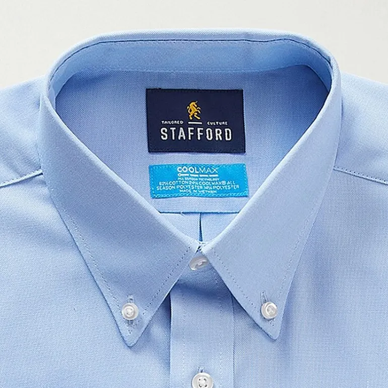 Stafford Big and Tall Coolmax All Season Oxford Mens Button Down Collar Long Sleeve Stretch Fabric Wrinkle Free Dress Shirt