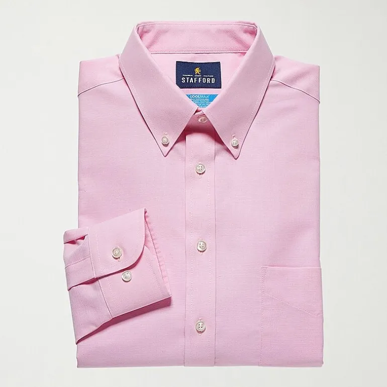 Stafford Coolmax All Season Ecomade Oxford Mens Regular Fit Stretch Fabric Wrinkle Free Long Sleeve Dress Shirt
