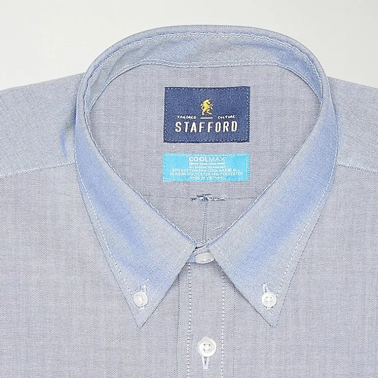 Stafford Coolmax All Season Ecomade Oxford Mens Regular Fit Stretch Fabric Wrinkle Free Long Sleeve Dress Shirt