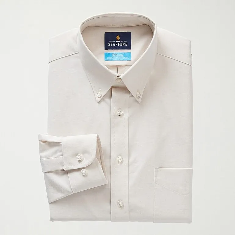 Stafford Coolmax All Season Ecomade Oxford Mens Regular Fit Stretch Fabric Wrinkle Free Long Sleeve Dress Shirt