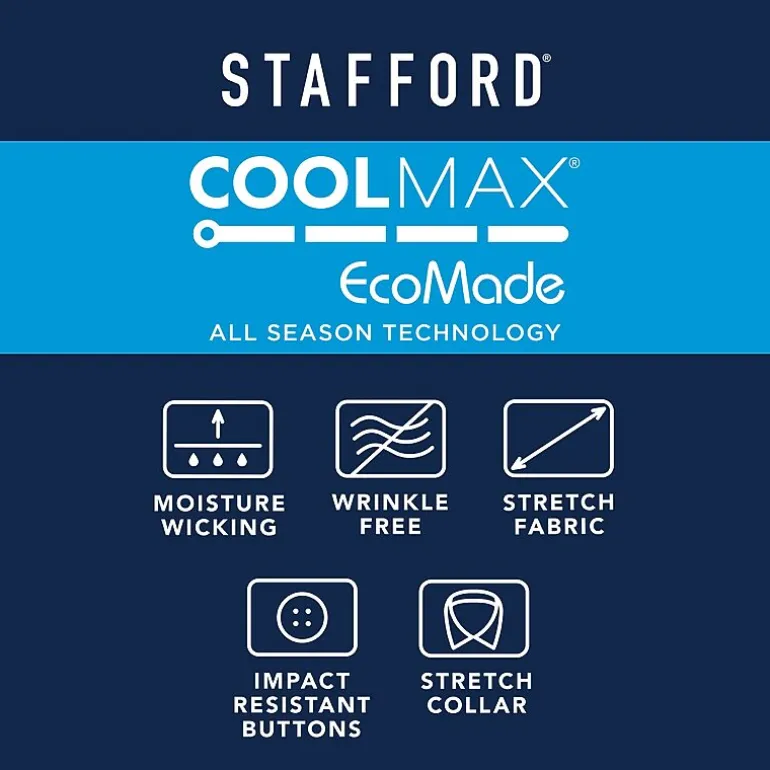 Stafford Coolmax All Season Ecomade Mens Classic Fit Stretch Fabric Wrinkle Free Long Sleeve Dress Shirt