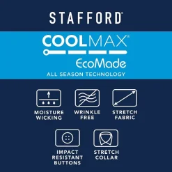Stafford Coolmax All Season Ecomade Mens Classic Fit Stretch Fabric Wrinkle Free Long Sleeve Dress Shirt