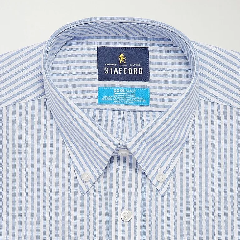 Stafford Coolmax All Season Ecomade Mens Classic Fit Stretch Fabric Wrinkle Free Long Sleeve Dress Shirt