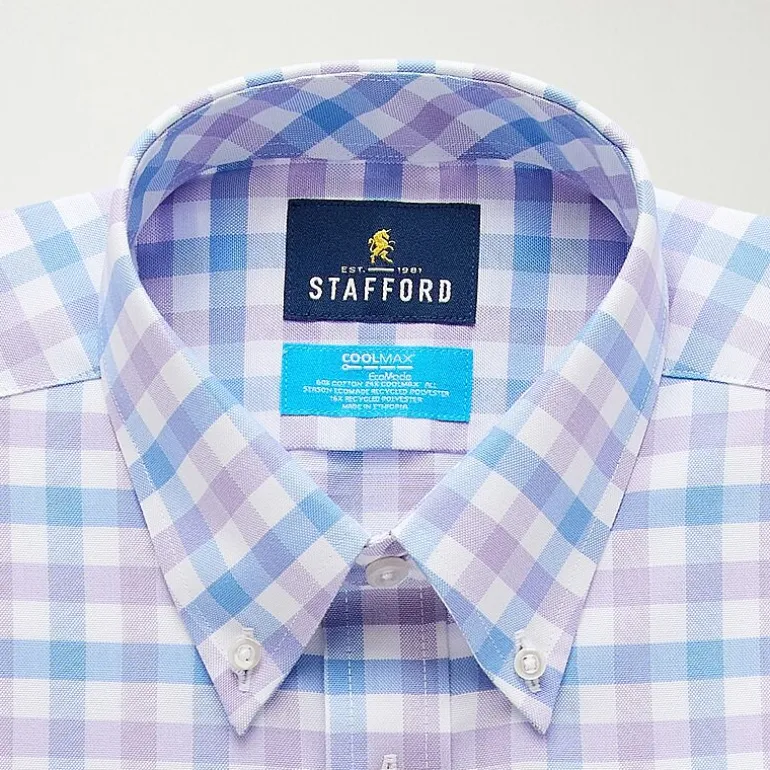 Stafford Coolmax All Season Ecomade Oxford Mens Slim Fit Stretch Fabric Wrinkle Free Long Sleeve Dress Shirt