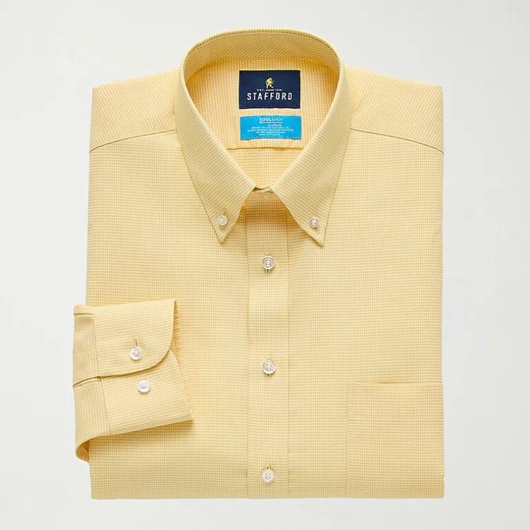 Stafford Coolmax All Season Ecomade Oxford Mens Slim Fit Stretch Fabric Wrinkle Free Long Sleeve Dress Shirt