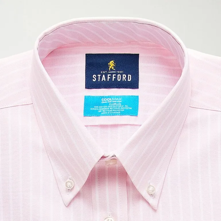 Stafford Coolmax All Season Ecomade Oxford Mens Slim Fit Stretch Fabric Wrinkle Free Long Sleeve Dress Shirt
