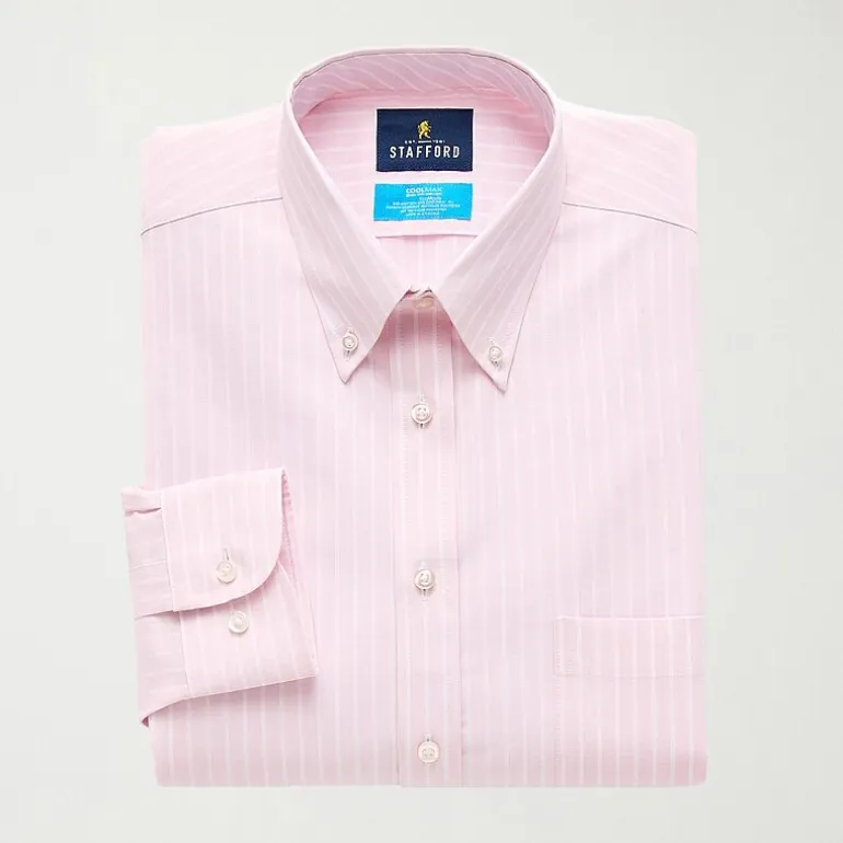 Stafford Coolmax All Season Ecomade Oxford Mens Slim Fit Stretch Fabric Wrinkle Free Long Sleeve Dress Shirt