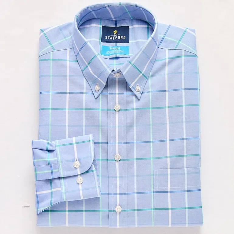 Stafford Coolmax All Season Ecomade Oxford Mens Slim Fit Stretch Fabric Wrinkle Free Long Sleeve Dress Shirt