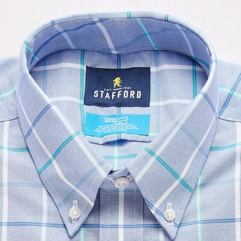 Stafford Coolmax All Season Ecomade Oxford Mens Slim Fit Stretch Fabric Wrinkle Free Long Sleeve Dress Shirt