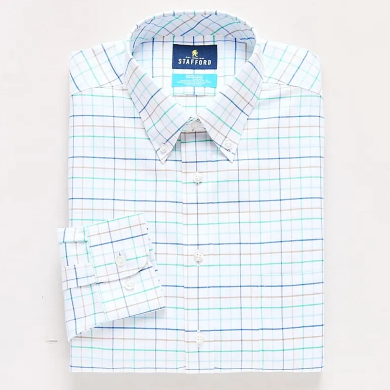 Stafford Coolmax All Season Ecomade Oxford Mens Slim Fit Stretch Fabric Wrinkle Free Long Sleeve Dress Shirt
