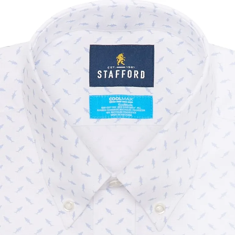 Stafford Coolmax All Season Ecomade Oxford Mens Slim Fit Stretch Fabric Wrinkle Free Long Sleeve Dress Shirt