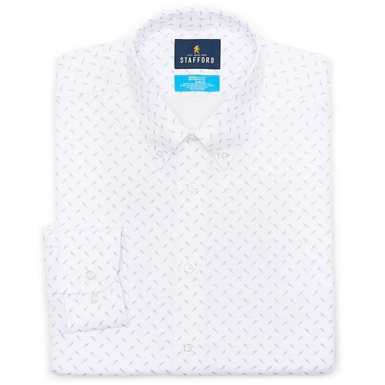 Stafford Coolmax All Season Ecomade Oxford Mens Slim Fit Stretch Fabric Wrinkle Free Long Sleeve Dress Shirt