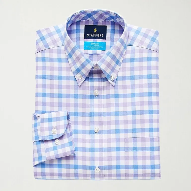 Stafford Coolmax All Season Ecomade Oxford Mens Slim Fit Stretch Fabric Wrinkle Free Long Sleeve Dress Shirt