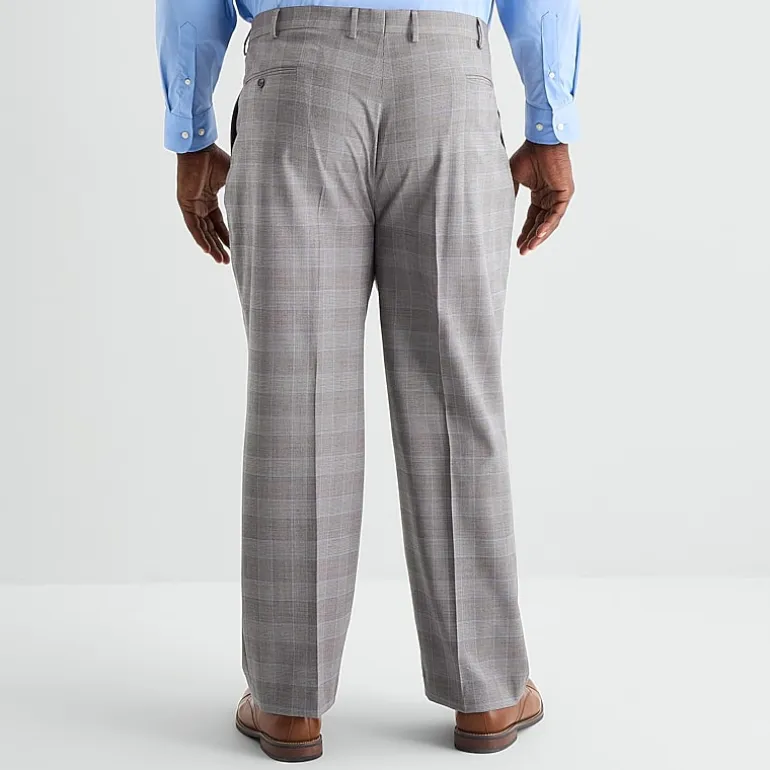 Stafford Coolmax All Season Ecomade Mens Big and Tall Classic Fit Plaid Flat Front Suit Pant