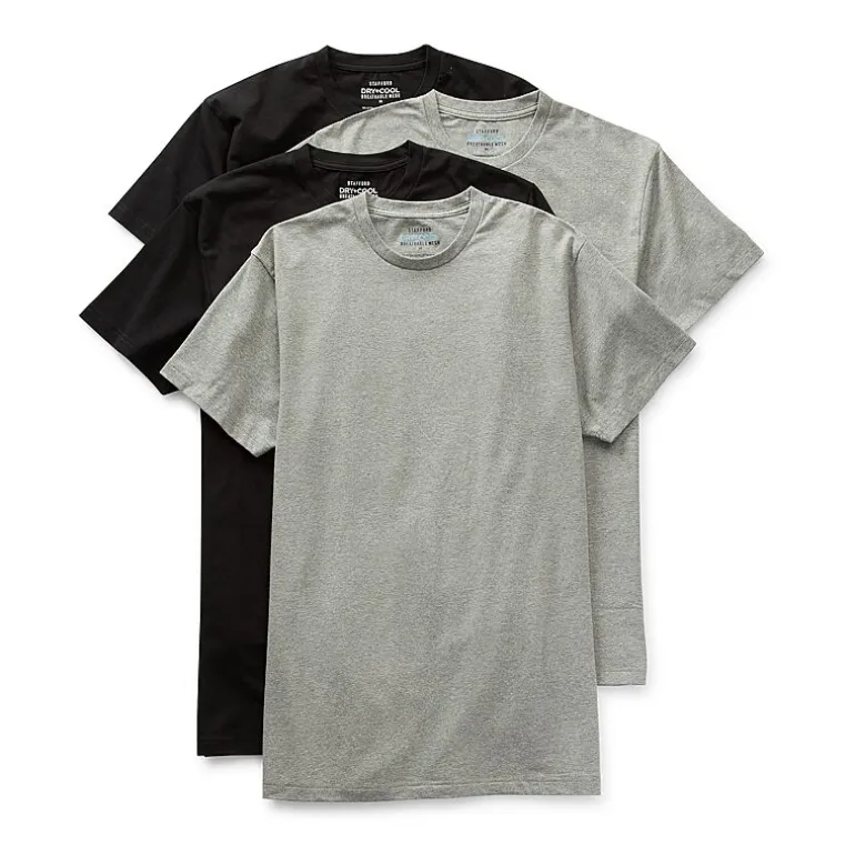 Stafford Dry + Cool Breathable Mesh Mens 4 Pack Short Sleeve Crew Neck Moisture Wicking T-Shirt Tall