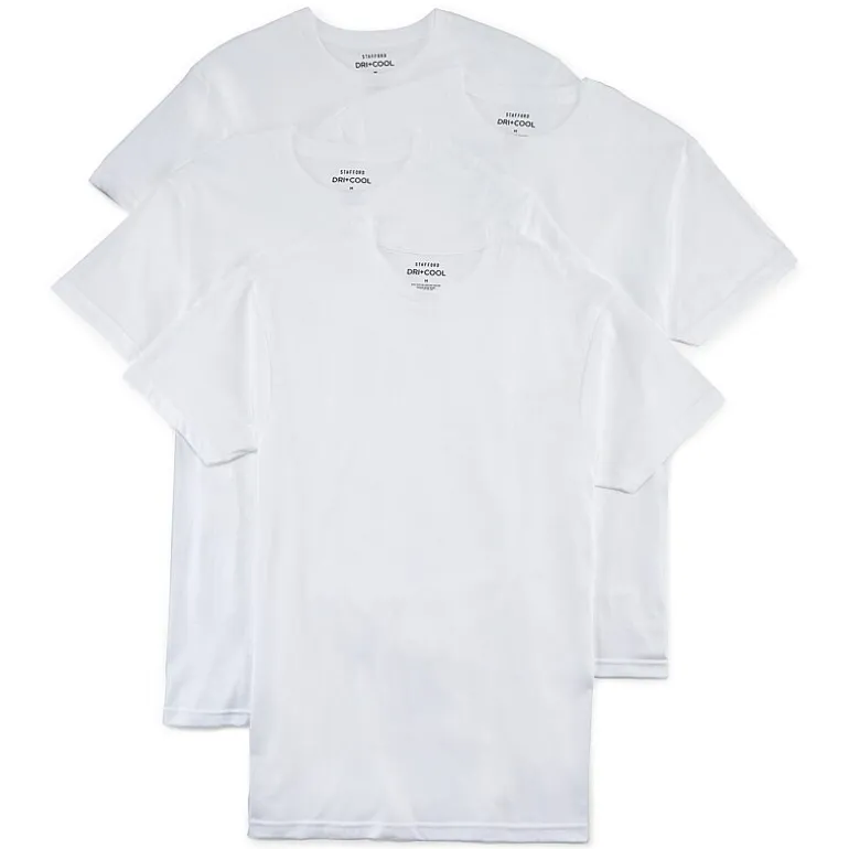 Stafford Dry + Cool Mens 4 Pack Short Sleeve Crew Neck MOISTURE_WICKING T-Shirt