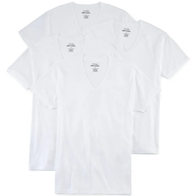 Stafford Dry + Cool Mens 4 Pack Short Sleeve V Neck Moisture Wicking T-Shirt
