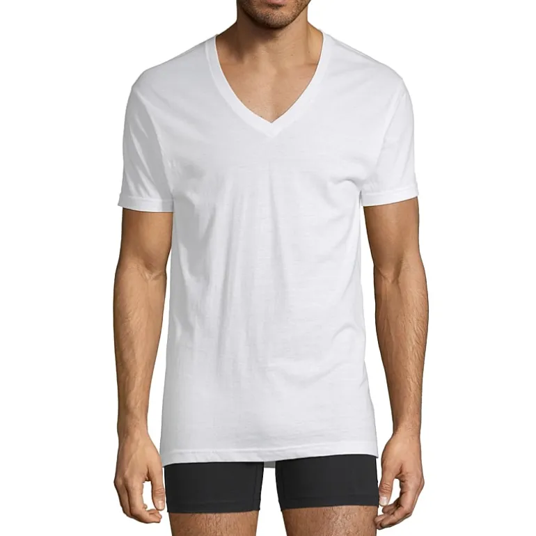 Stafford Dry + Cool Mens 4 Pack Short Sleeve V Neck MOISTURE_WICKING T-Shirt Tall