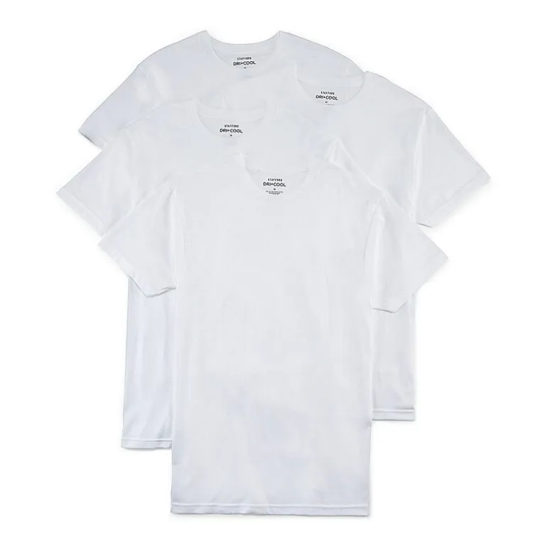 Stafford Dry + Cool Mens 4 Pack Short Sleeve Crew Neck Moisture Wicking T-Shirt Big