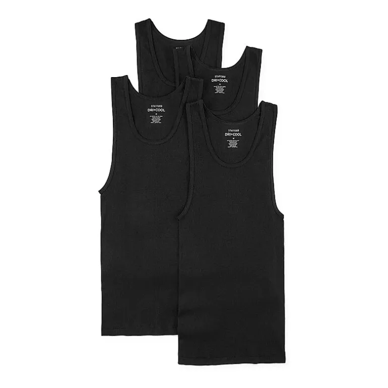 Stafford Dry + Cool Mens Round Neck Sleeveless Quick Dry 4 Pack Tank
