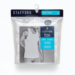 Stafford Dry + Cool Mens Round Neck Sleeveless Quick Dry 4 Pack Tank