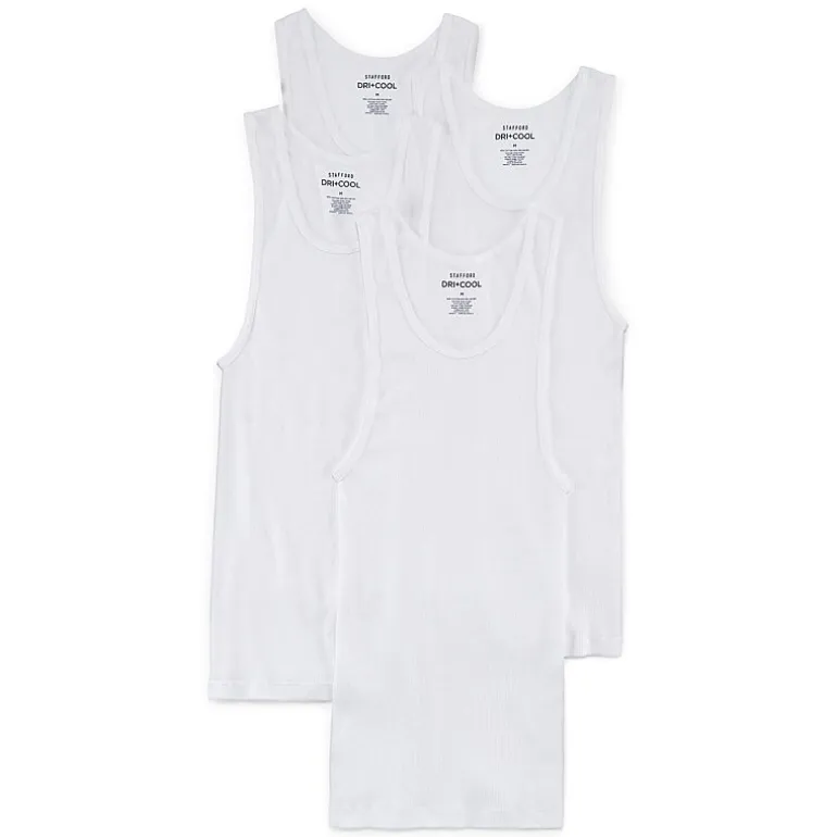 Stafford Dry + Cool Mens Round Neck Sleeveless Quick Dry 4 Pack Big Tank