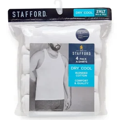 Stafford Dry + Cool Mens Round Neck Sleeveless Quick Dry 4 Pack Tank